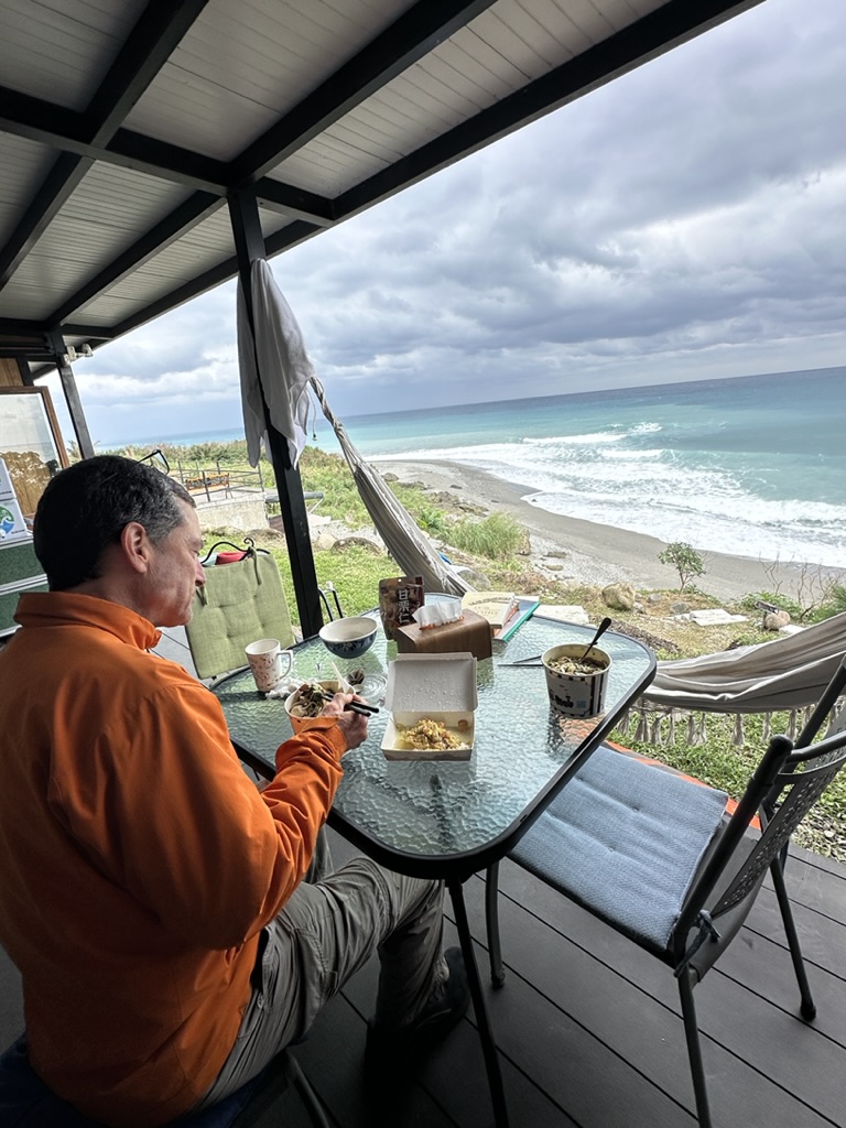 Breakfast on the deck overlooking the Pacific