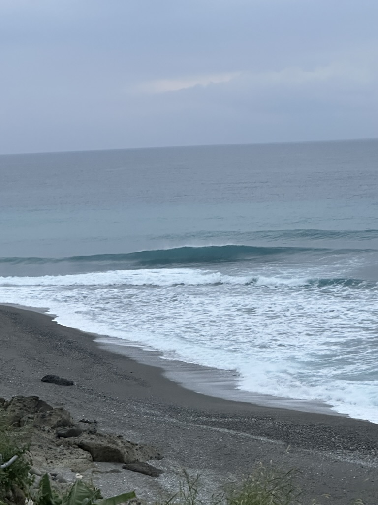 Grey sky and Pacific swell breaking on Taiwan's coastline