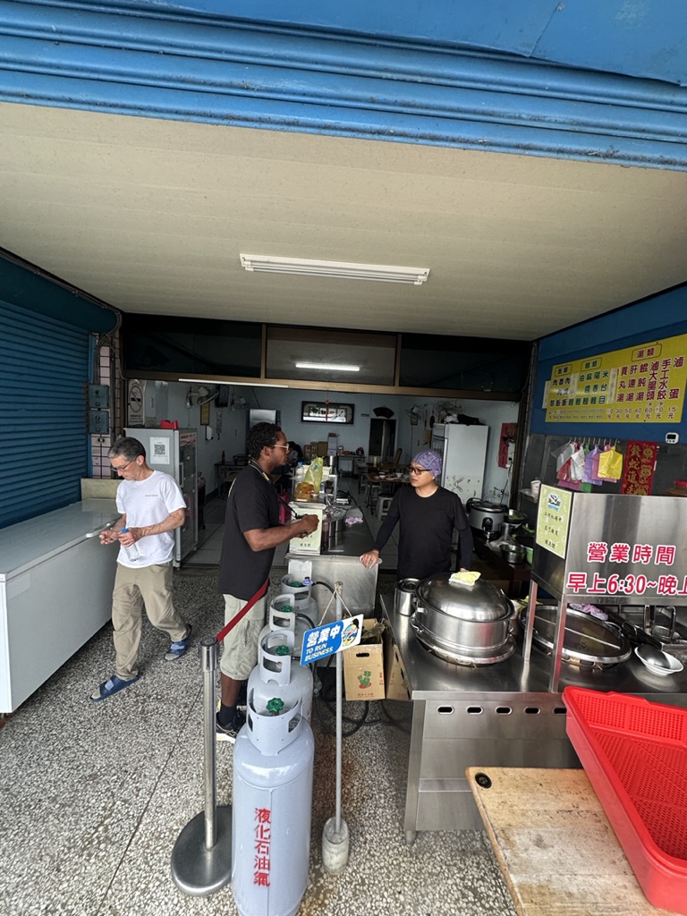 Neighborhood breakfast shop, chatting with the owner