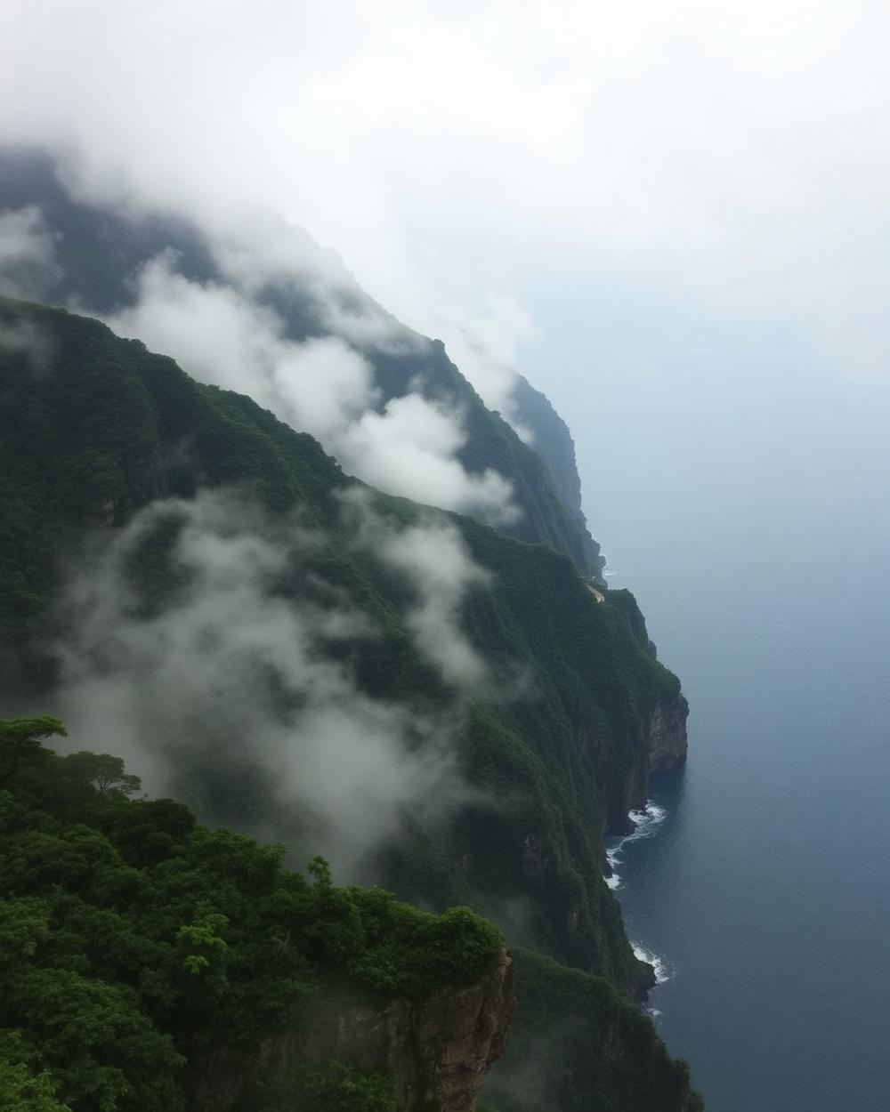 Green mountains dropping into the Pacific ocean on Taiwan's East Coast